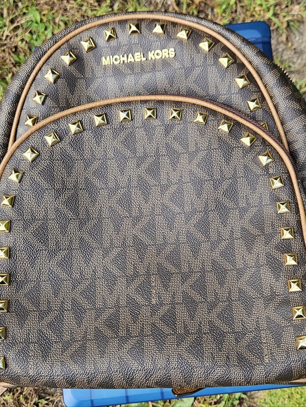 Michael Kors Brown MK Logo Studded Mini Backpack